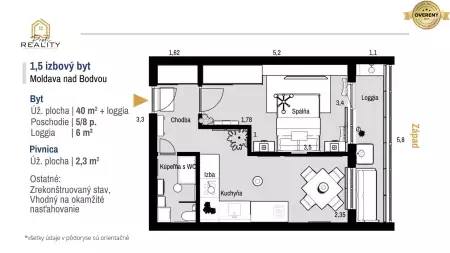 Na predaj - 1,5-izbový byt 40 m² + loggia 6 m² v Moldave n/B - 10